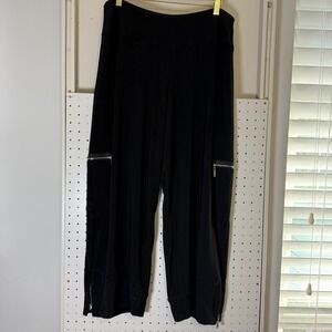 Sympli‎ Pants Women's 16 Black Zipper Pockets High-Rise Wide-Leg Stretch Yoga
